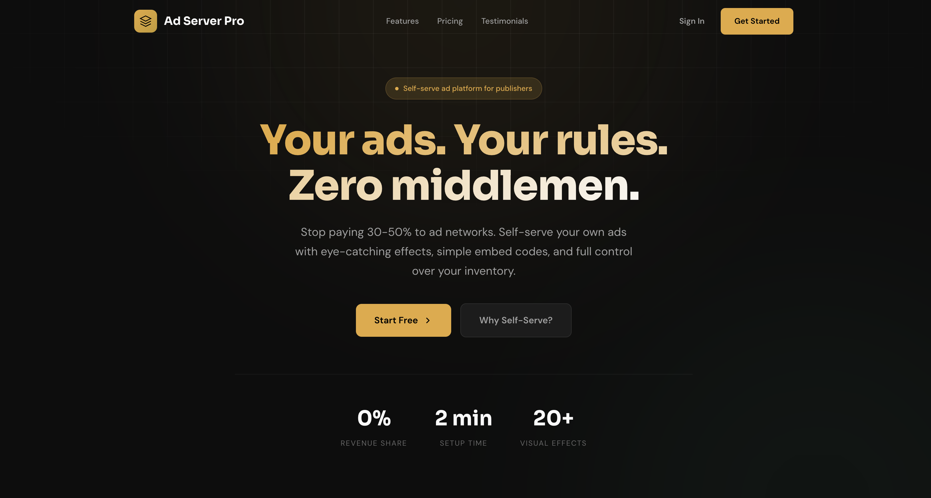 Ad Server Pro landing page