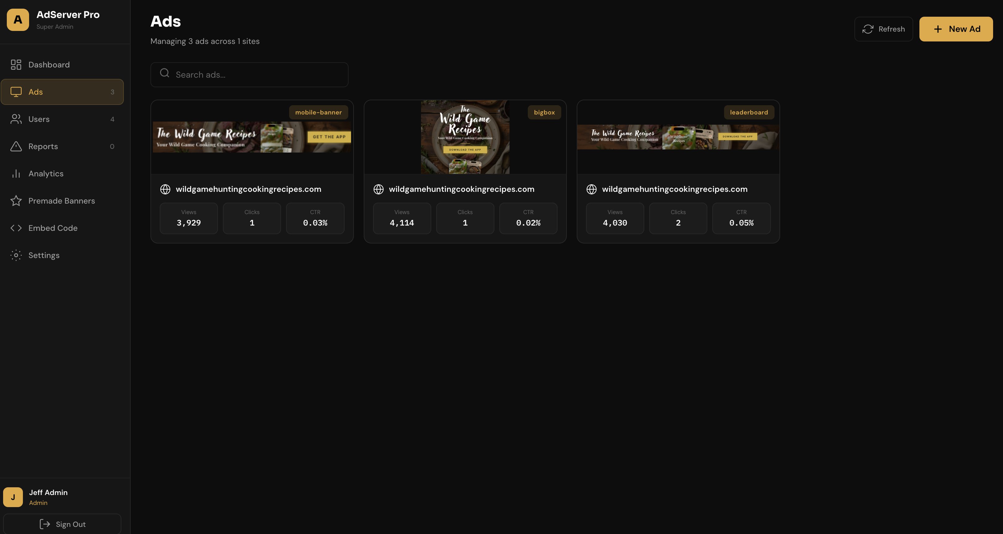 Ad management dashboard