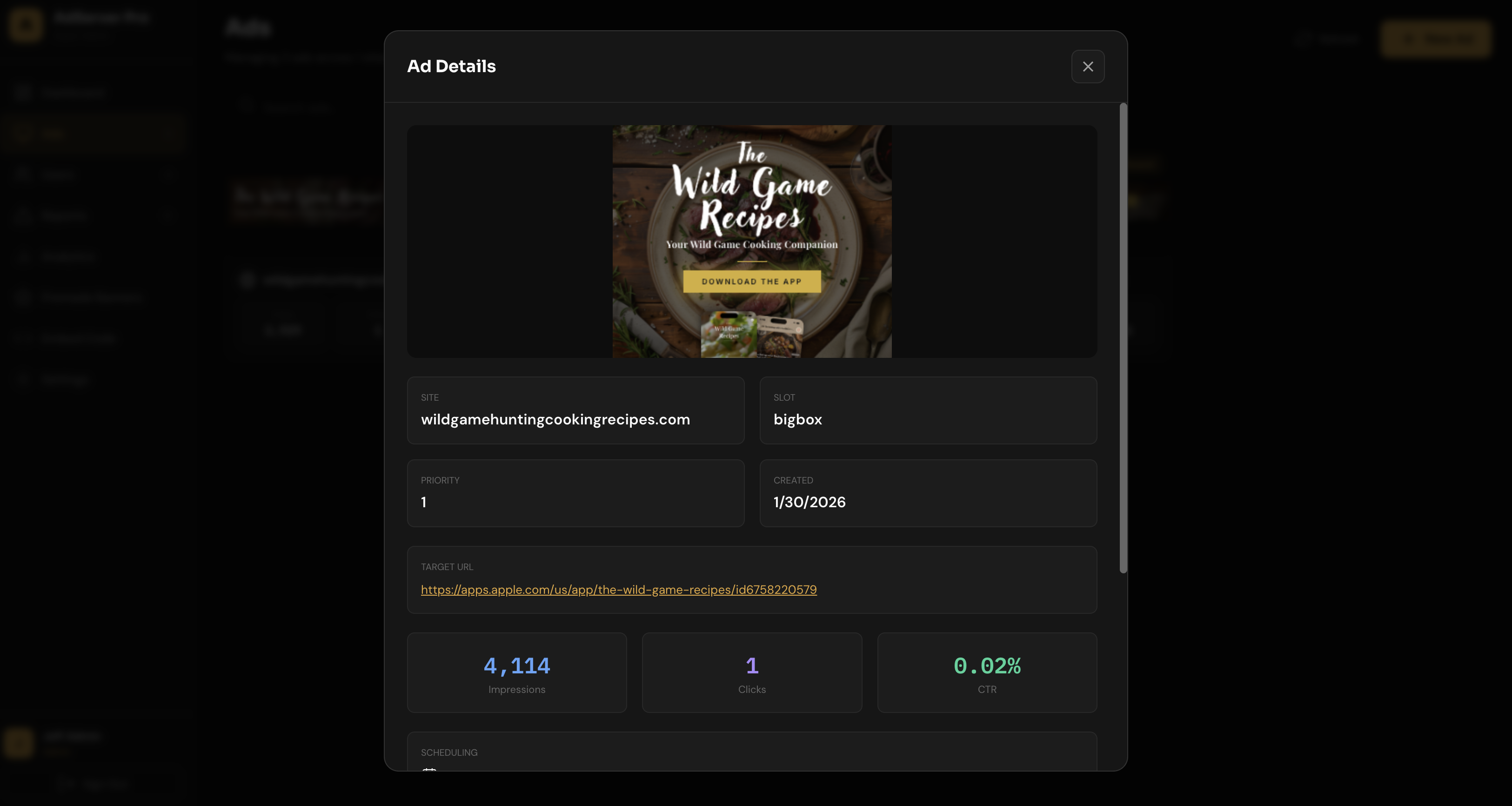 Ad details and analytics