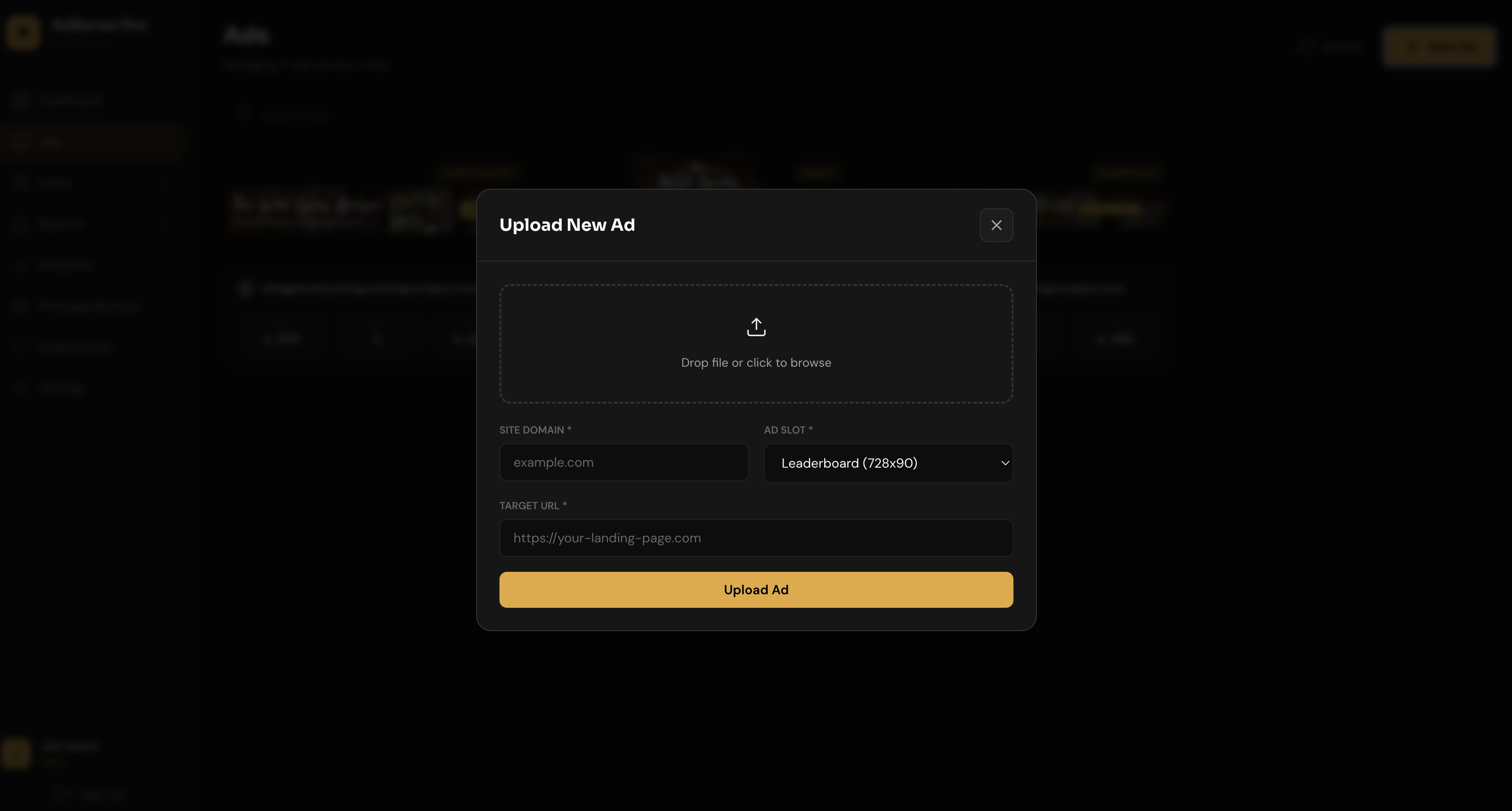 Upload new ad interface