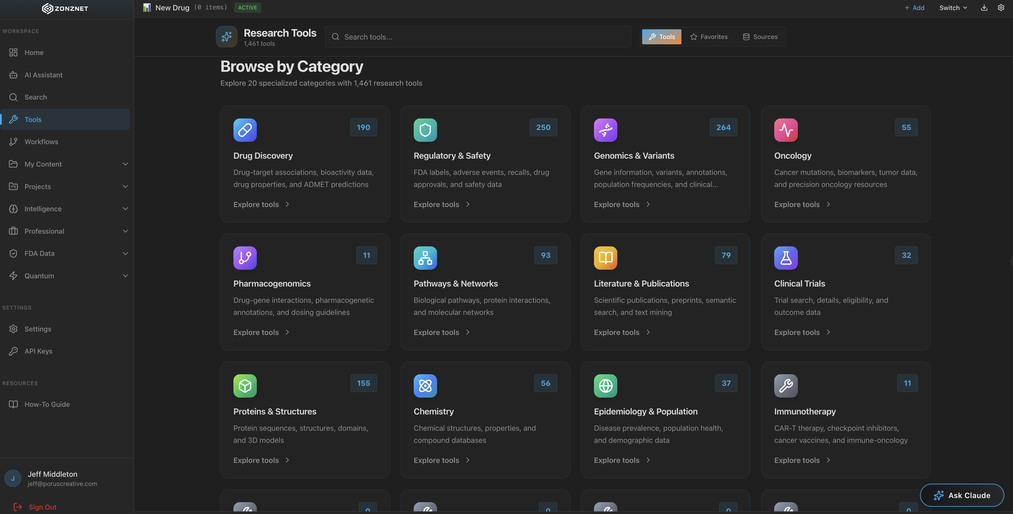 Research tools by category